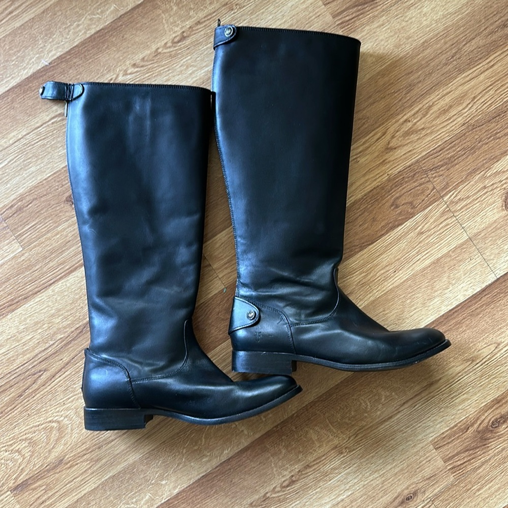 Frye Melissa black leather back zipper knee high riding boots 9